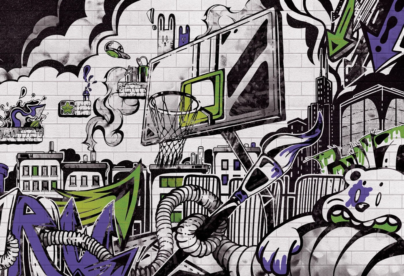 GRAFFITI - green - tapeta z motywem graffiti do pokoju nastolatka