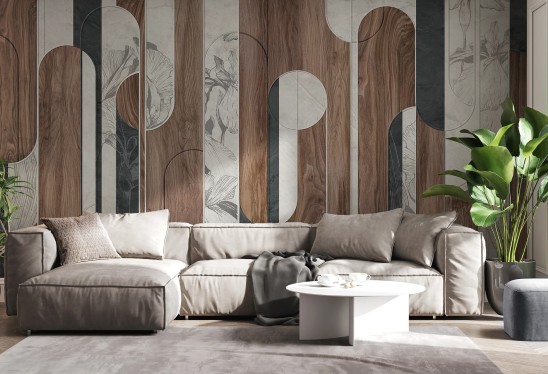 SILVA - navy grey - tapeta geometryczna z motywem dużych liści