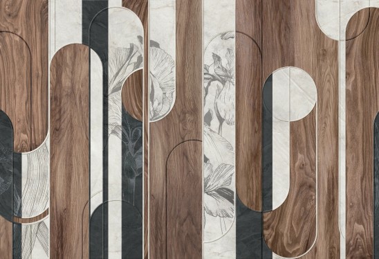 SILVA - navy grey - tapeta geometryczna z motywem dużych liści