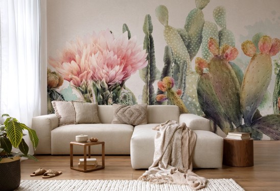 OPUNTIA - bright - tapeta w kaktusy do salonu lub sypialni