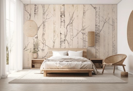 WOODS - beige - tapeta w brzozy w stylu skandynawskim