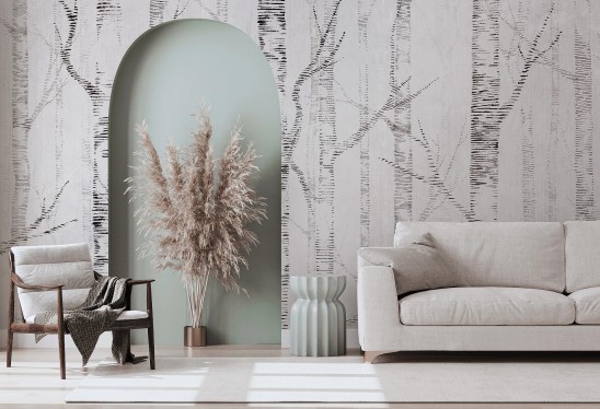 WOODS - grey - tapeta w brzozy w stylu skandynawskim