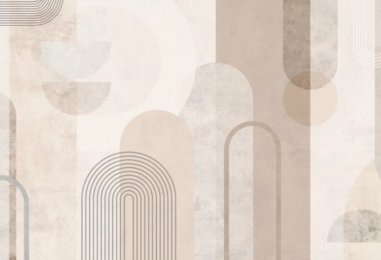GEOMETRIC ARCS - cream - tapeta do salonu z motywem geometrycznych łuków