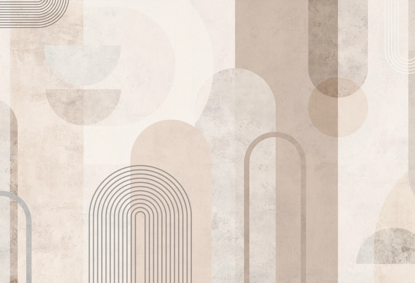 GEOMETRIC ARCS - cream - tapeta do salonu z motywem geometrycznych łuków