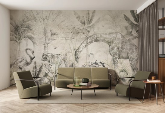 EXOTIC ANIMALS - green - tapeta do salonu w egzotyczne zwierzęta