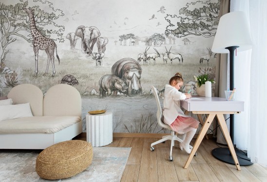 SAWANNA - neutral - tapeta sawanna do pokoju dziecka