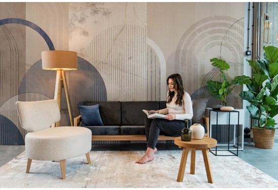 MODERN ARCHES - navy blue - tapeta do salonu z motywem geometrycznych łuków