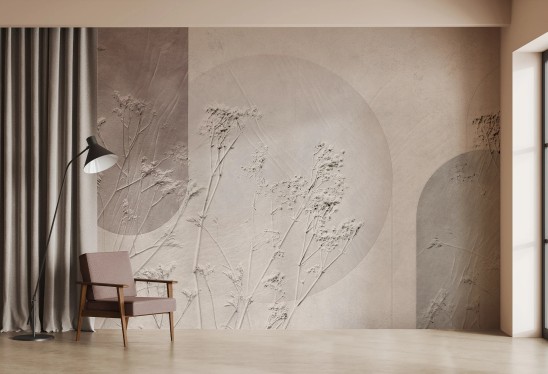 ORBIS - wine - tapeta geometryczna z reliefem i kwiatowym motywem