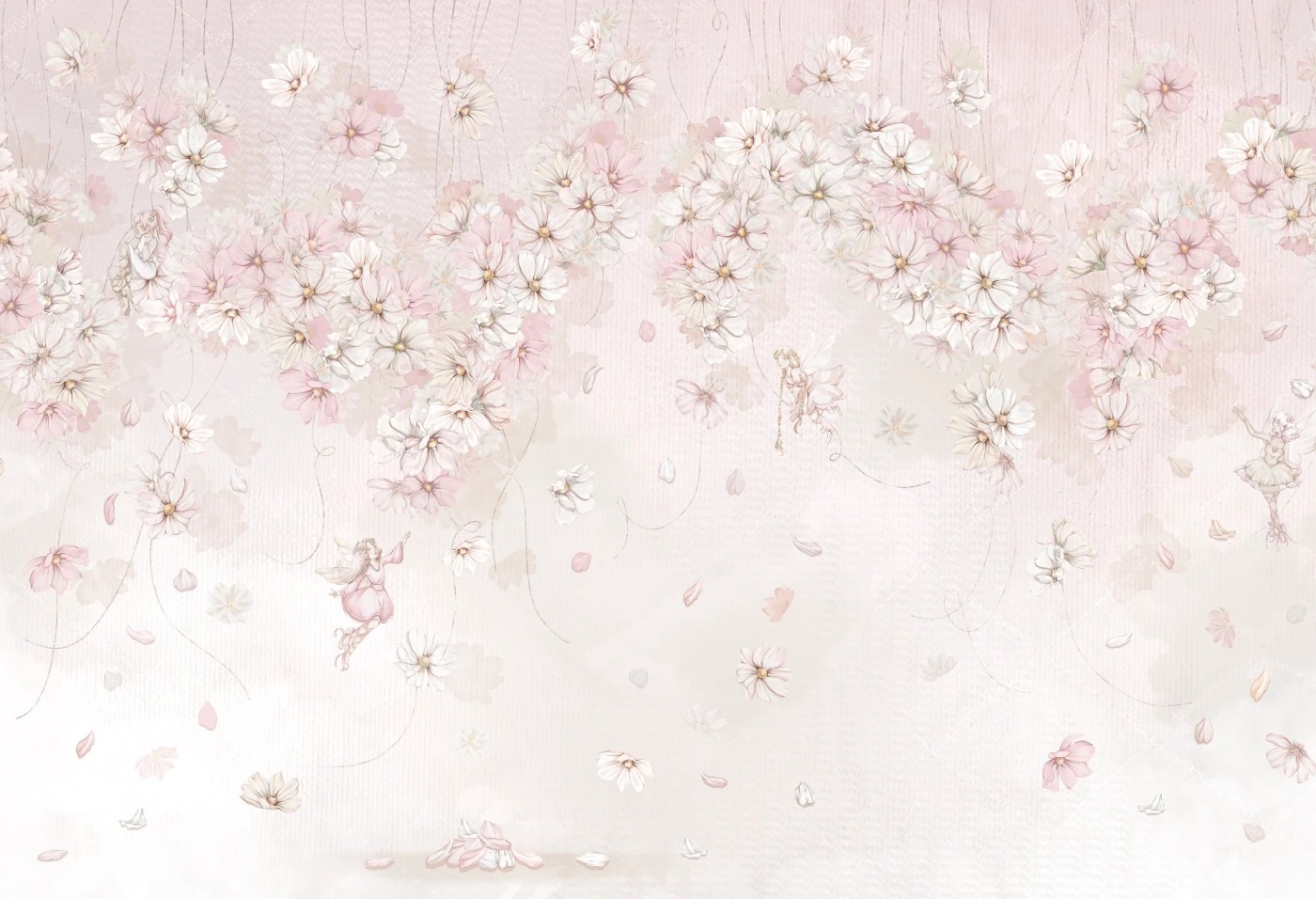 DAPHNE - rose - tapeta do pokoju dziewczynki z wróżkami wśród kwiatów
