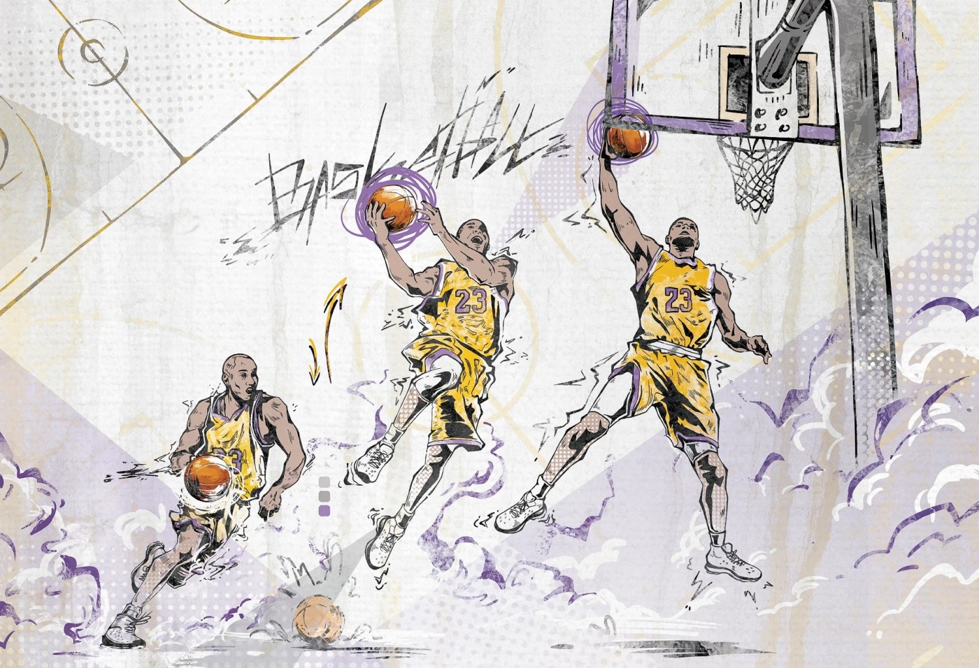 BASKETBALL - violet - sportowa tapeta do pokoju nastolatka