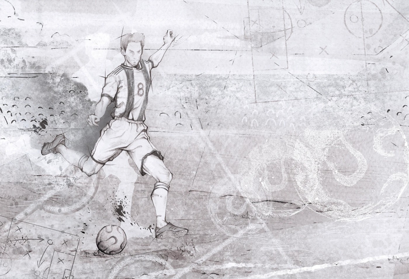 SOCCER - black and white - tapeta do pokoju chłopca z piłkarzem SOCCER - black and white - tapeta do pokoju chłopca z piłkarzem