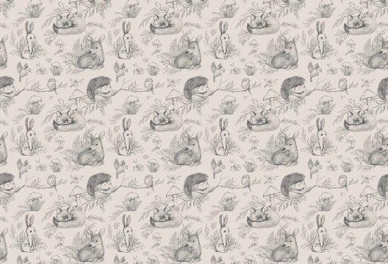 DEER&FRIENDS - beige - tapeta dziecięca ze zwierzątkami