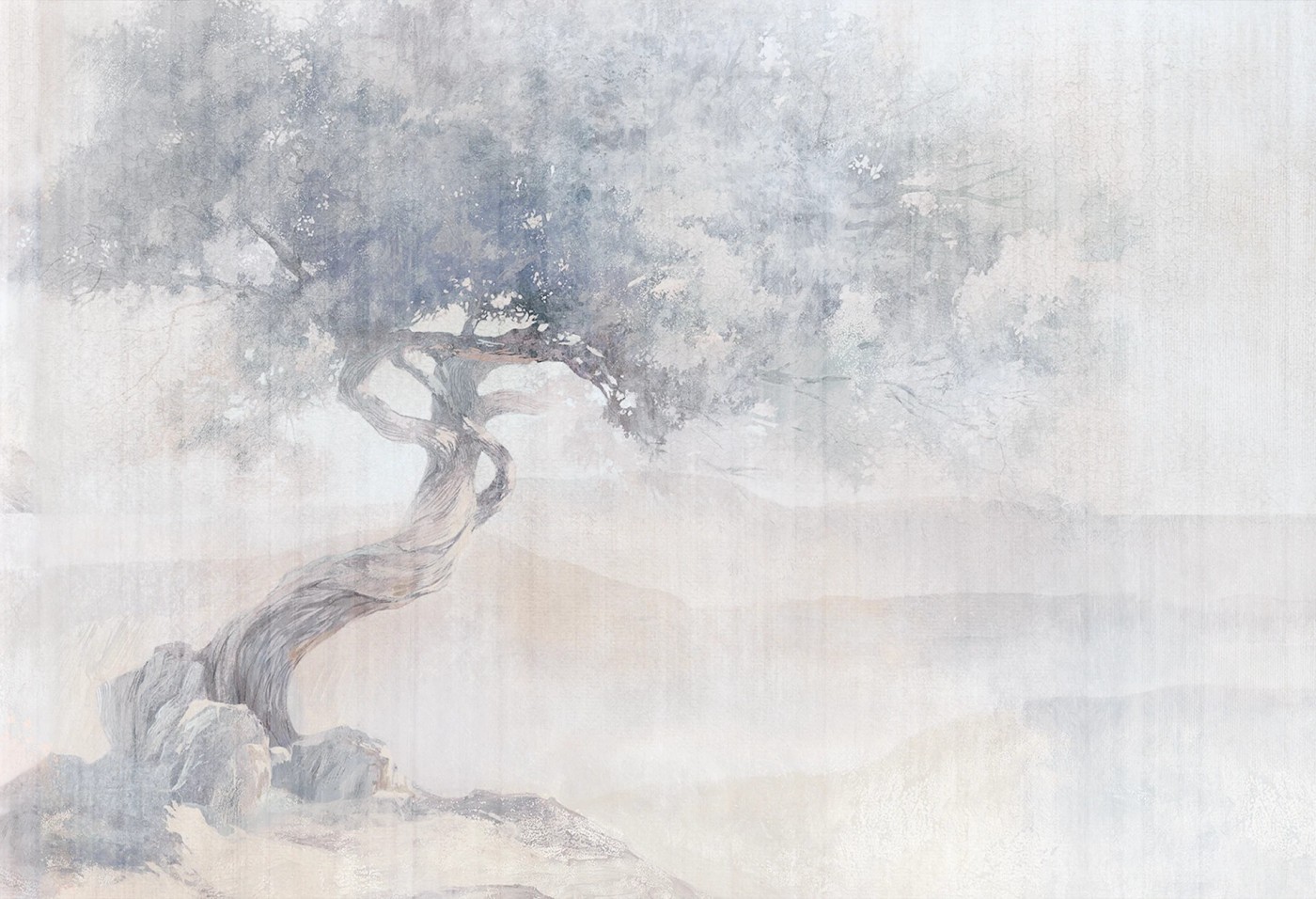 GAIA - silver - elegancka tapeta z wielkim drzewem do salonu i sypialni