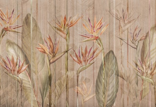 RIVIERA - green - tropikalna tapeta do salonu z kwiatami strelicji