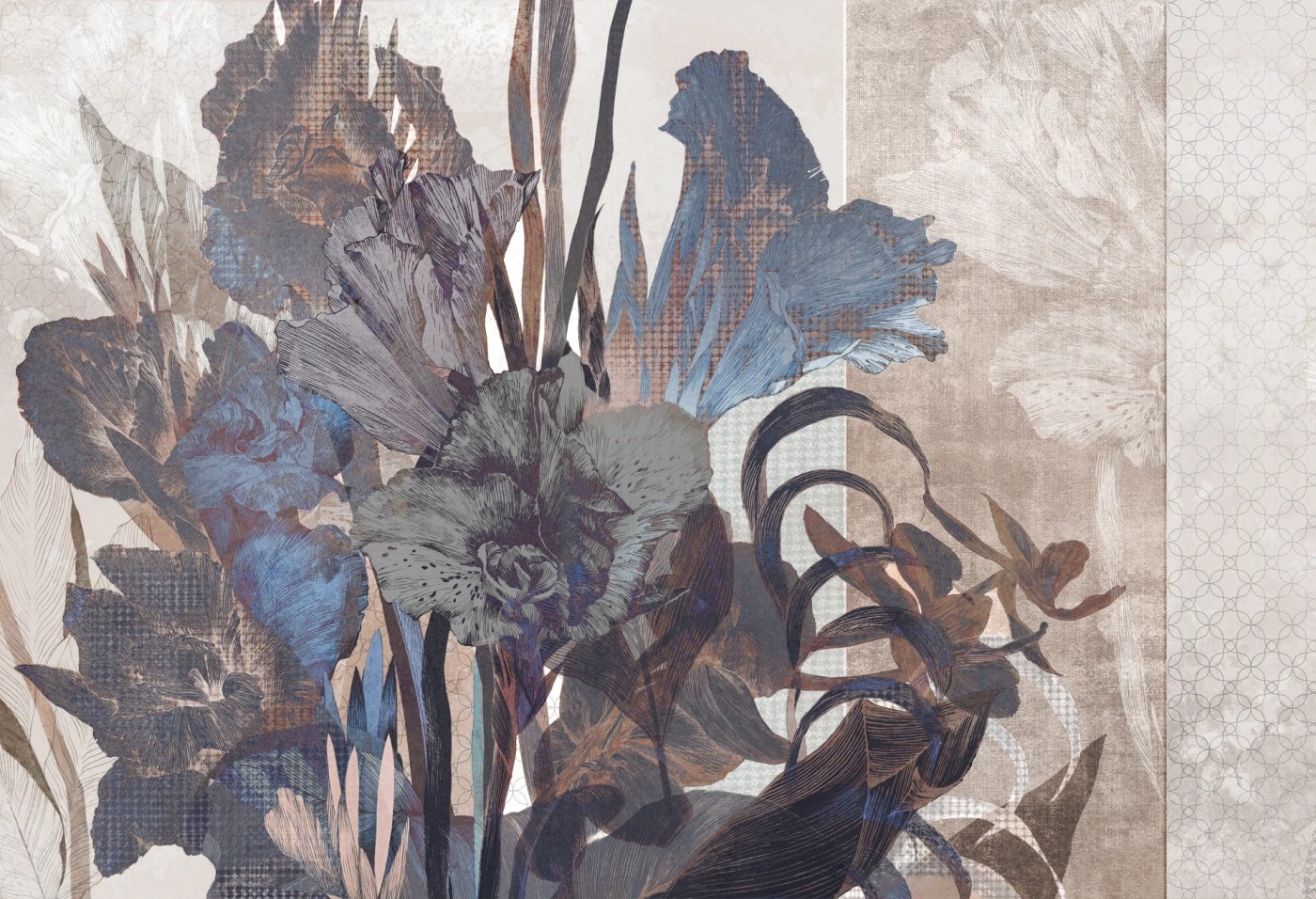 PRIMAVERA - sapphire - graficzna tapeta do odważnych wnętrz