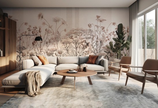 CLOVER - coffe - tapeta do salonu z polnymi kwiatami