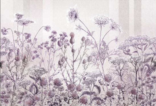 CLOVER - purple - wiosenna tapeta do salonu z wysokimi roślinami