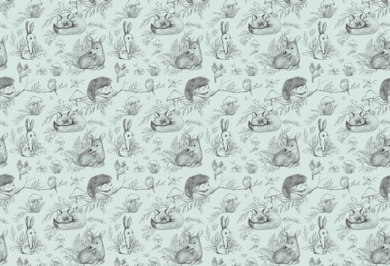 DEER&FRIENDS - mint - tapeta dla niemowlaka ze zwierzątkami