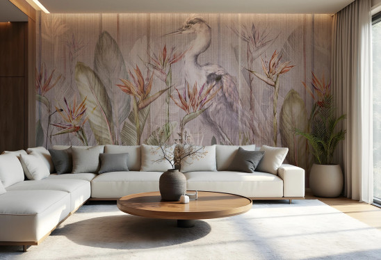 RIVIERA HERON - cool - egzotyczna tapeta do sypialni z czaplą