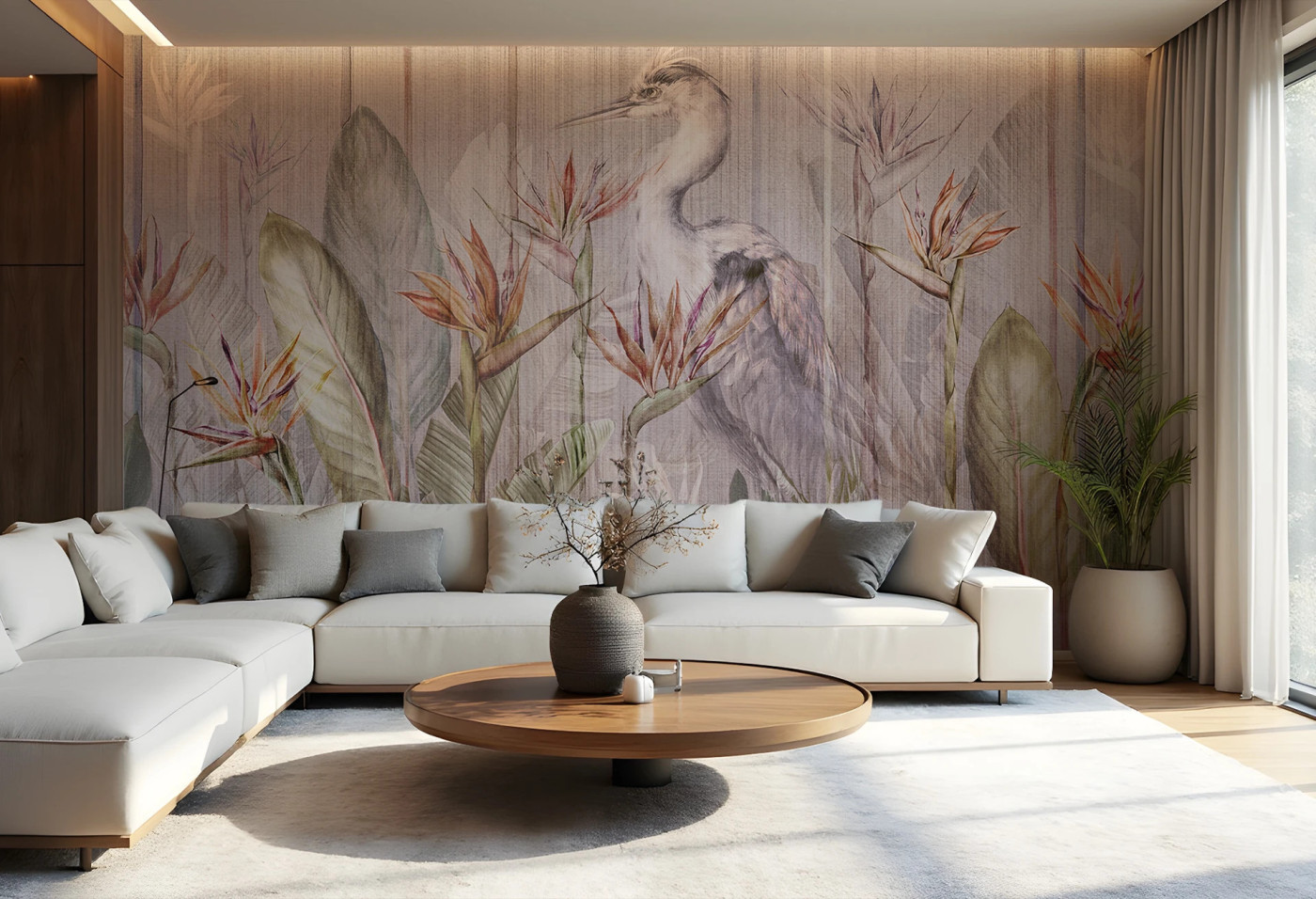 RIVIERA HERON - cool - egzotyczna tapeta do sypialni z czaplą