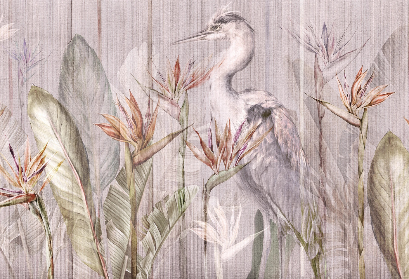 RIVIERA HERON - cool - egzotyczna tapeta do sypialni z czaplą