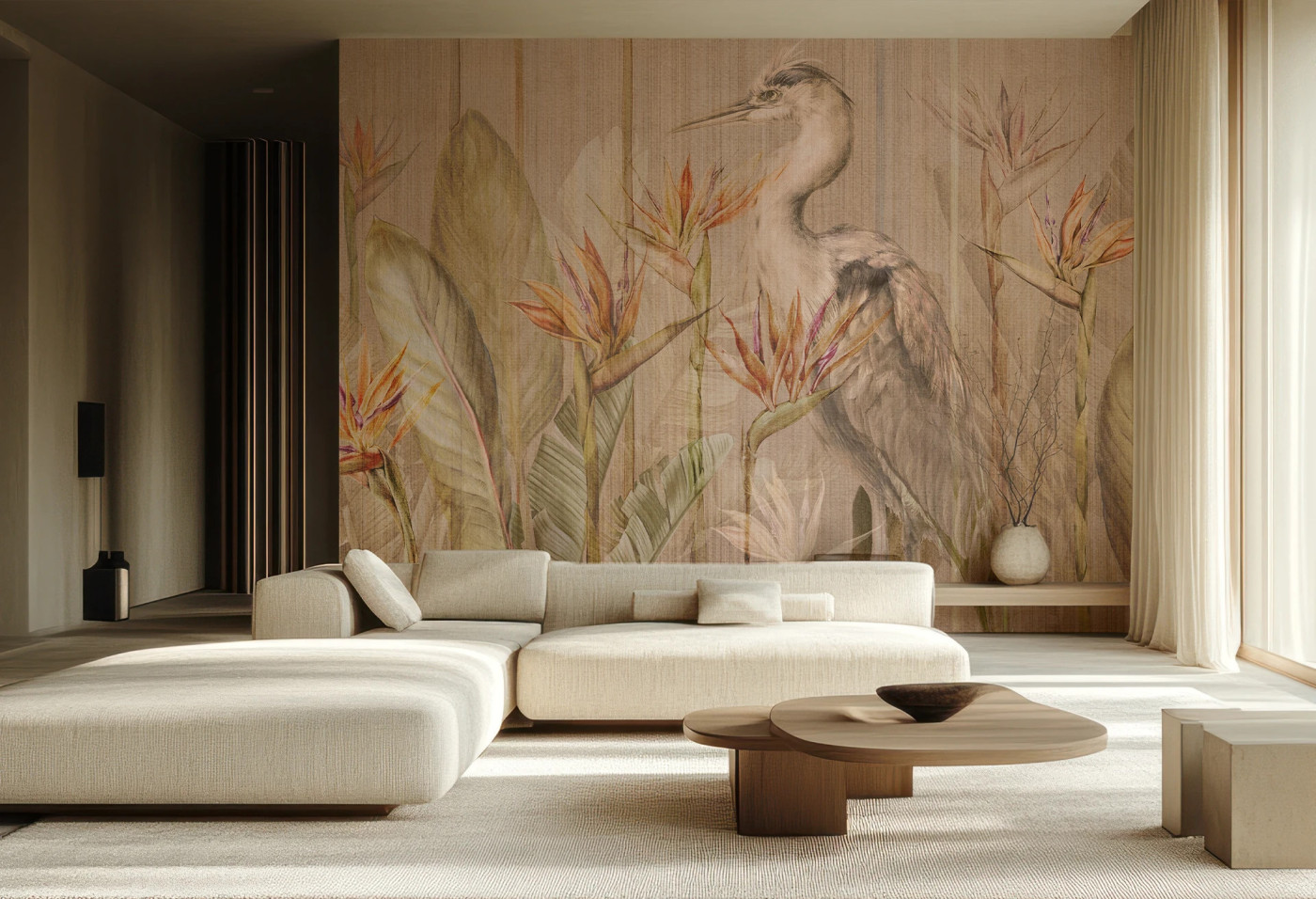 RIVIERA HERON - warm - tapeta z egzotycznymi roślinami w azjatyckim stylu