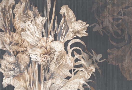 CANNA - prussian blue - tapeta do salonu z bukietem egzotycznych kwiatów