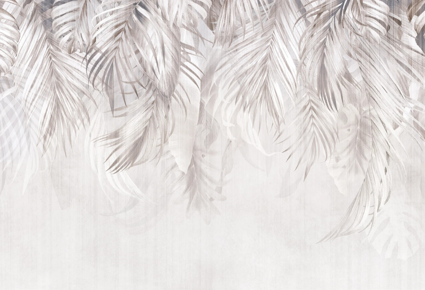 RIO - silver grey - fototapeta do jadalni z liśćmi palmy i monstery RIO - silver grey - fototapeta do jadalni z liśćmi palmy i monstery