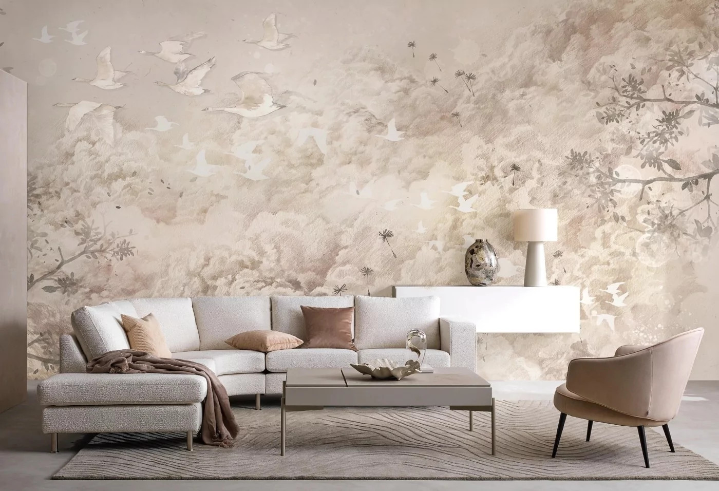 DREAM EVENING - latte - 300 cm x 185 cm  - tapeta idealna do lamperii