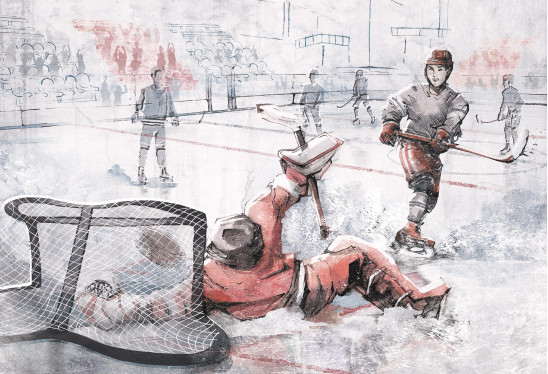 HOCKEY - red-- tapeta z motywem hokeja do pokoju nastolatka