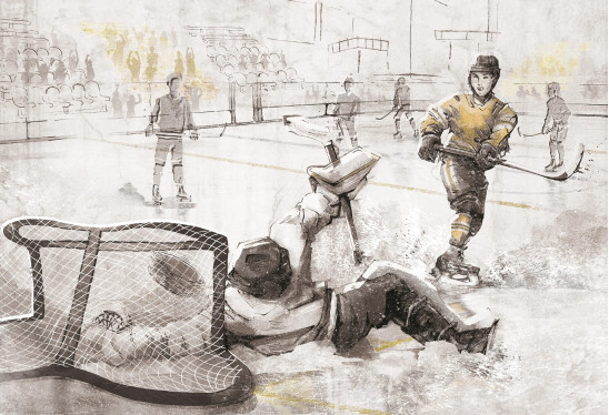 HOCKEY - yellow - tapeta z motywem hokeja do pokoju chłopca