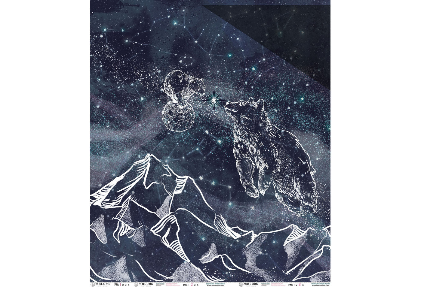 NOCNE NIEBO - niedźwiadki - 241 cm x 282 cm -stonowana tapeta do pokoju dziecięcego