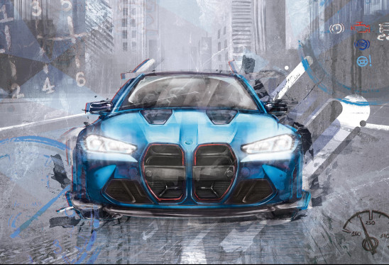 FAST CAR - blue- tapeta z motywem auta  do pokoju chłopca