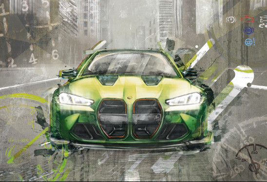 FAST CAR - green -  tapeta z samochodem do pokoju nastolatka