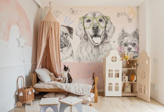 DOGGIES - rainbow - tapeta dziecięca z pieskami