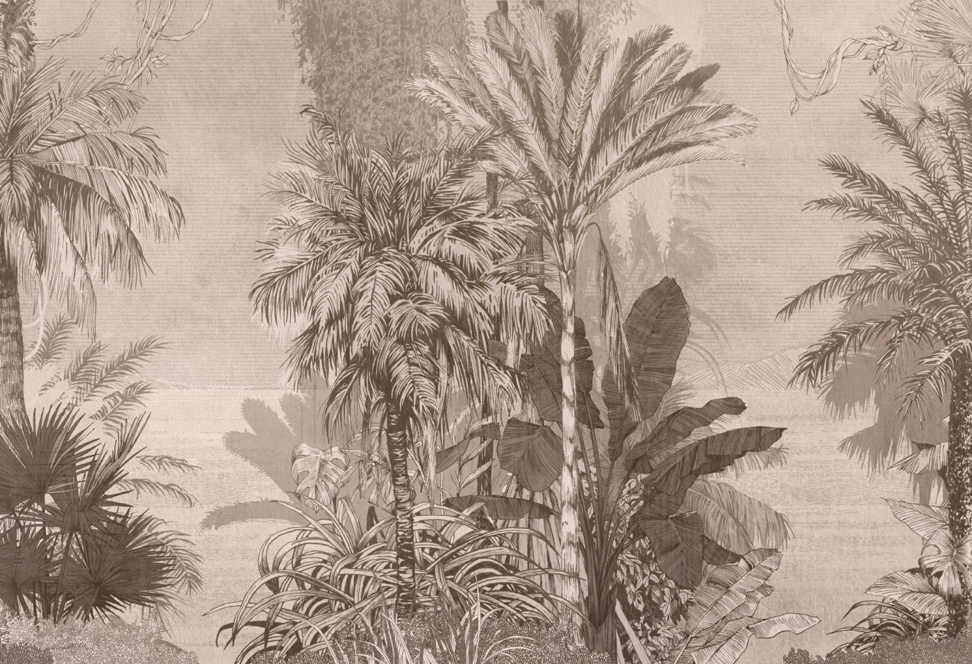 BORNEO - chocolate - klasyczny tropikalny mural palmowy