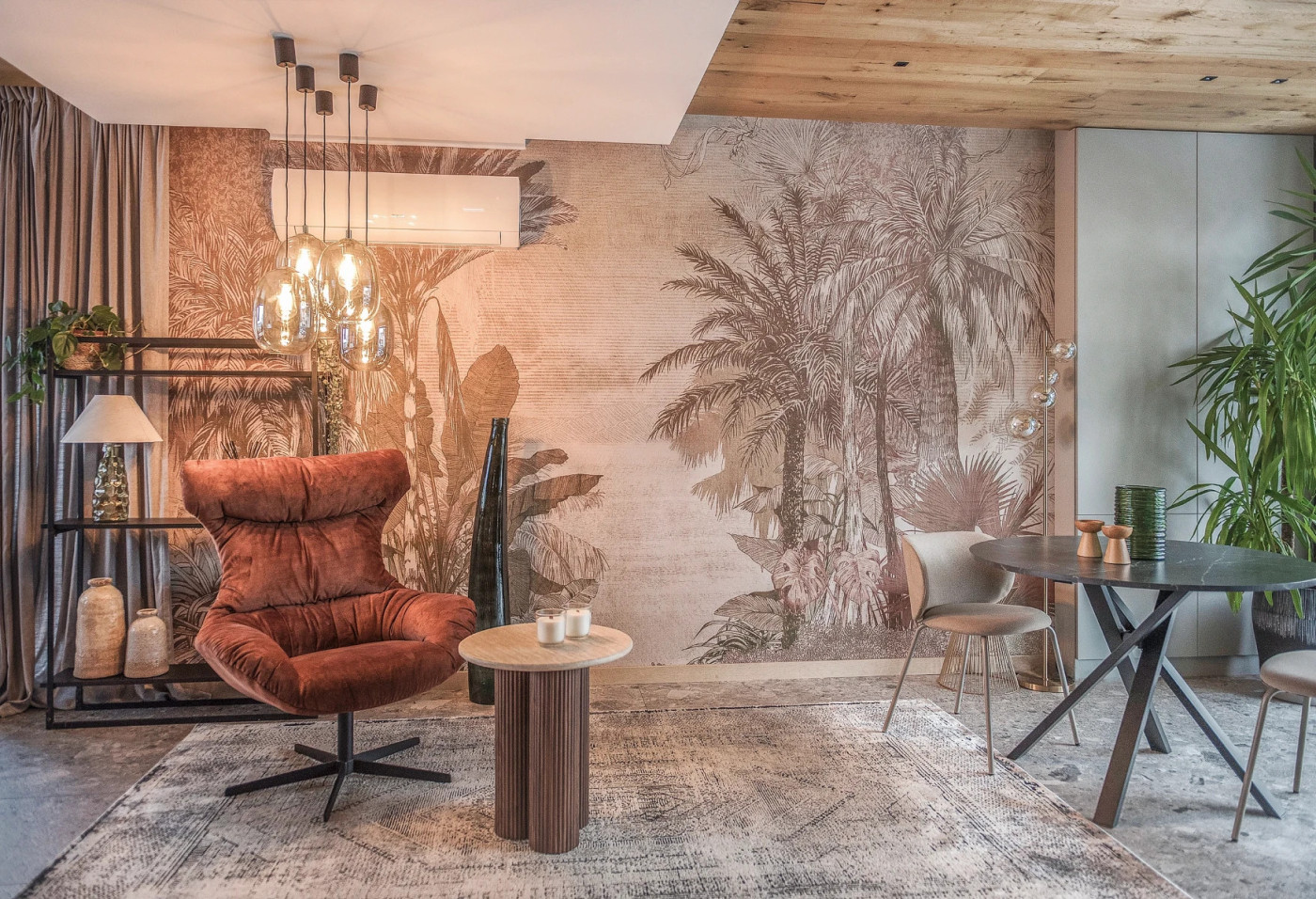 BORNEO - green - tapeta w  elegancki, minimalistyczny motyw palm.