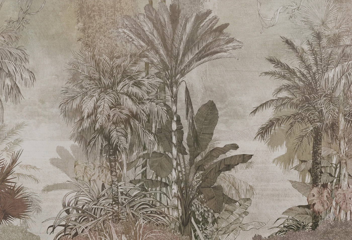 BORNEO - green - tapeta w  elegancki, minimalistyczny motyw palm.