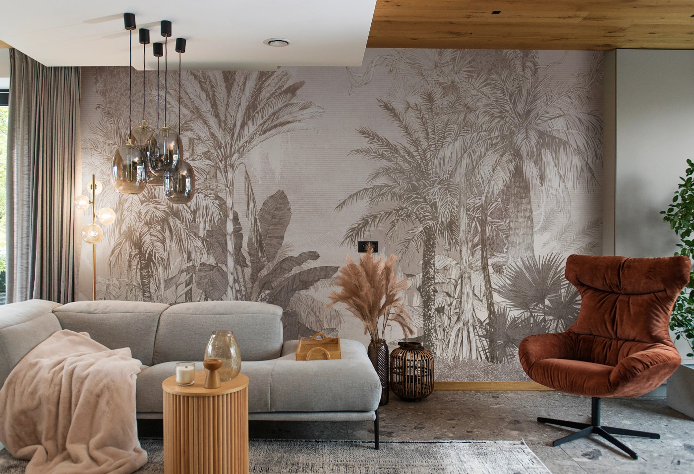 BORNEO - mocha  - tapeta w idealna do salonu lub sypialni z motywem egzotycznym