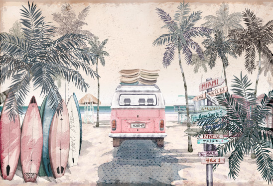 SUMMER VIBES - pink- tapeta idealna do pokoju nastolatka