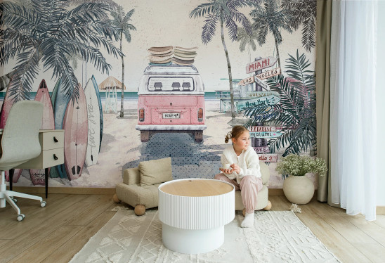 SUMMER VIBES - pink- tapeta idealna do pokoju nastolatka