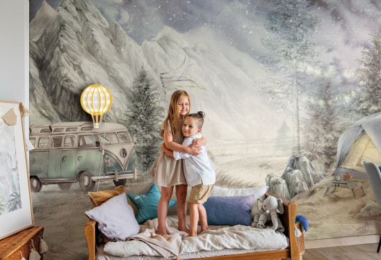 MOUNTAIN CAMP - night - podróżnicza tapeta dla dzieci