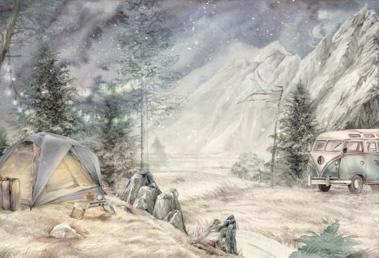 MOUNTAIN CAMP - night - podróżnicza tapeta dla dzieci