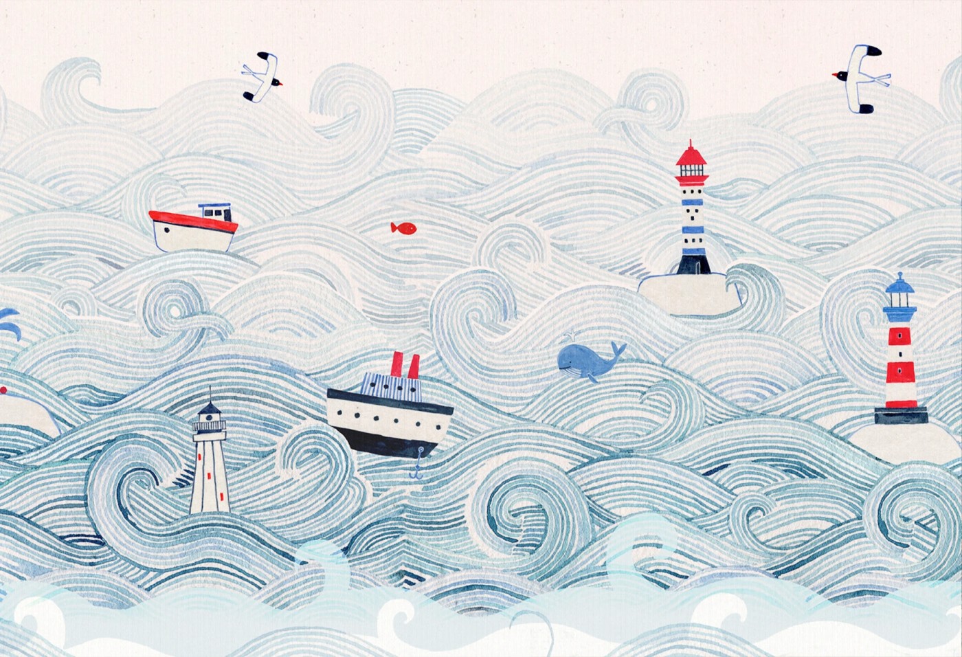 AHOY - tapeta do pokoju dziecięcego z motywami morskimi