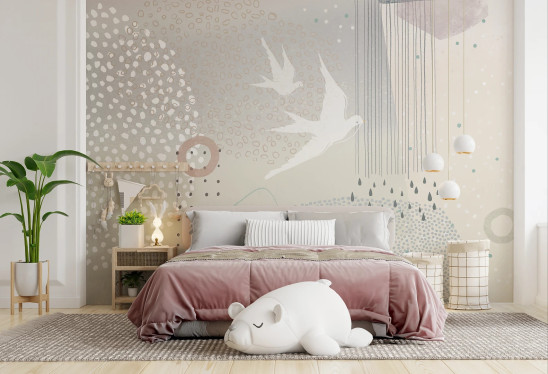 RAINBOW DOTS - birds - minimalistyczna tapeta dla dziewczynek