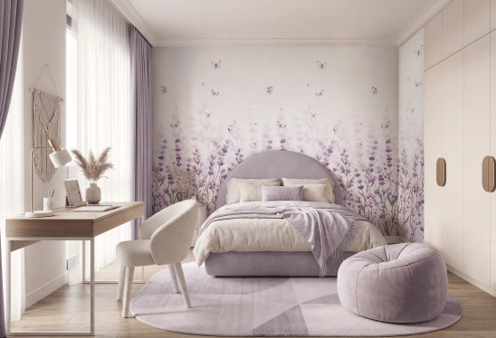 LAWENDOWA ŁĄKA - violet - tapeta w kwiaty polne do pokoju dziecięcego