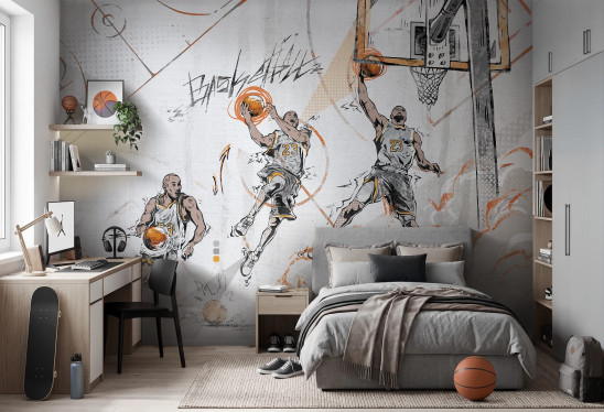 BASKETBALL - orange - tapeta z motywem koszykówki do pokoju nastolatka