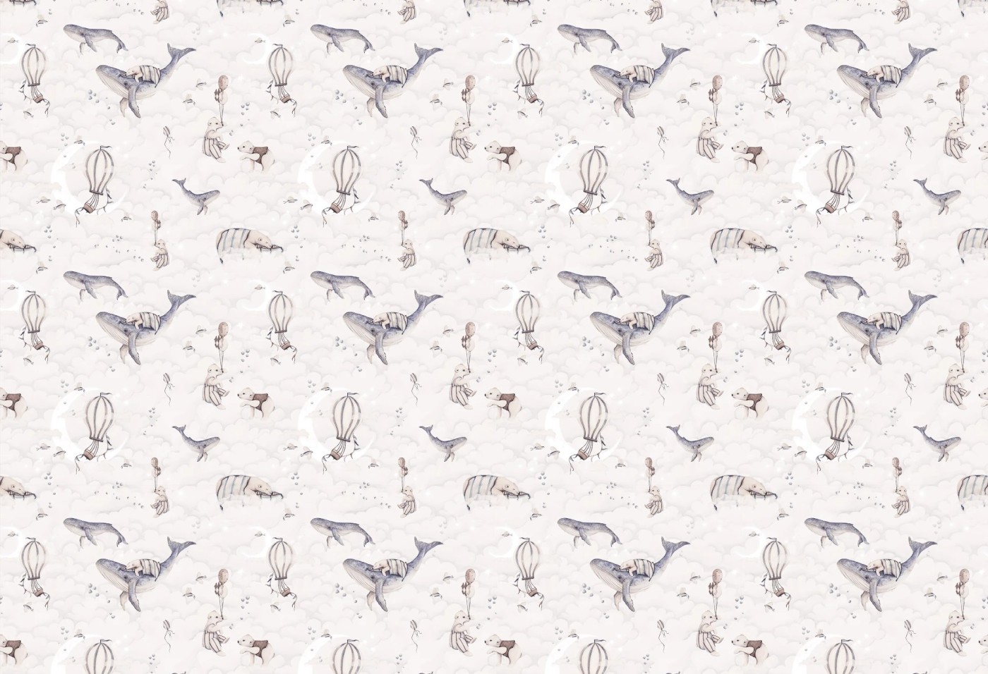 DREAMY OCEAN - subtelna tapeta do sypialni dziecięcej w misie i wieloryby