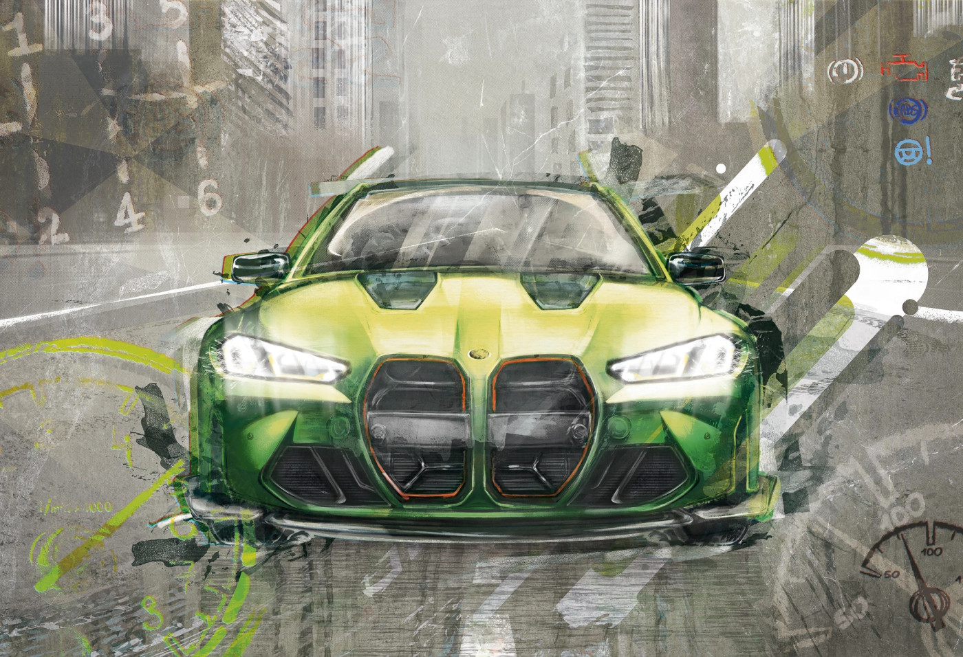 FAST CAR - green -  tapeta z samochodem do pokoju nastolatka