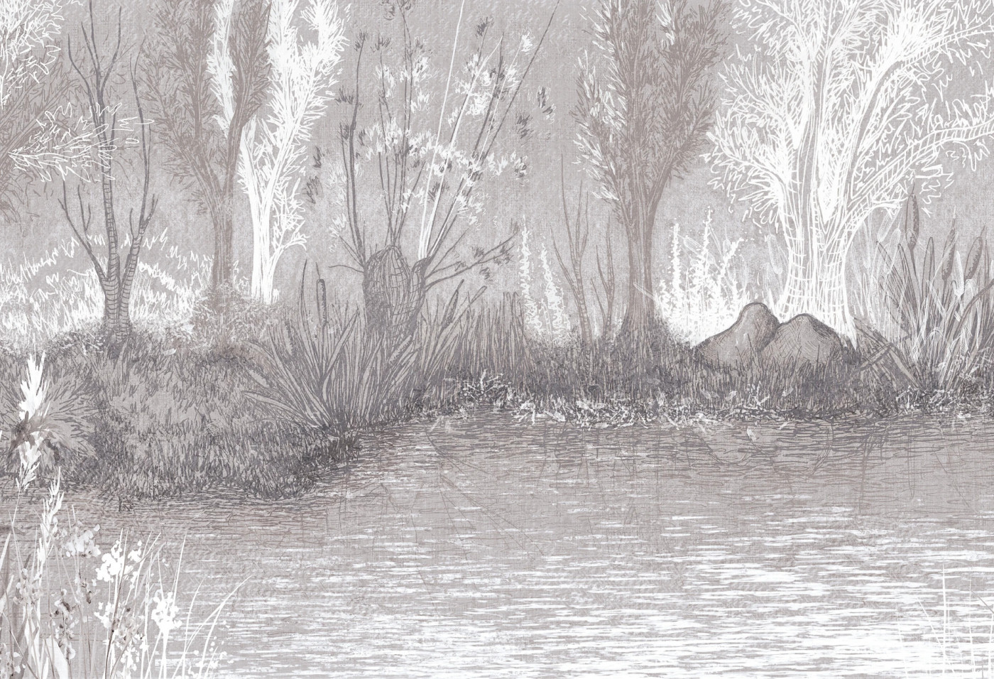 RIVERSIDE - dark - nastrojowa tapeta pejzażowa z motywem brzegu rzeki